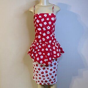 Unbranded Red and White Floral Peplum Dress Size 9/10
